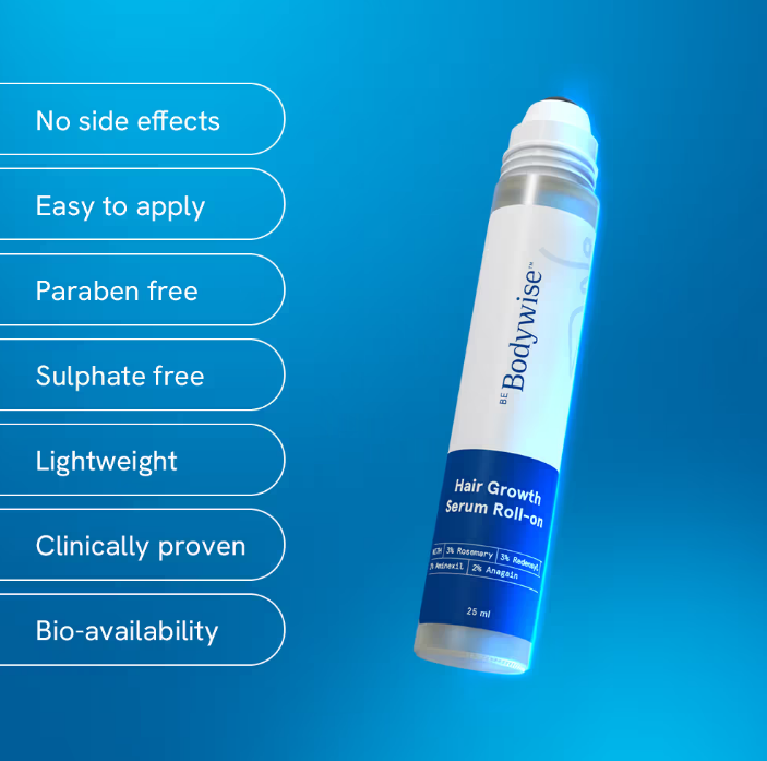 Be Bodywise Hair Growth Roll-On Serum for Men & Women | 3% Rosemary, 3% Redensyl, 2% AnaGain | Precision Scalp Applicator | Paraben/Sulphate-Free | Non-Oily | DHT Blocking